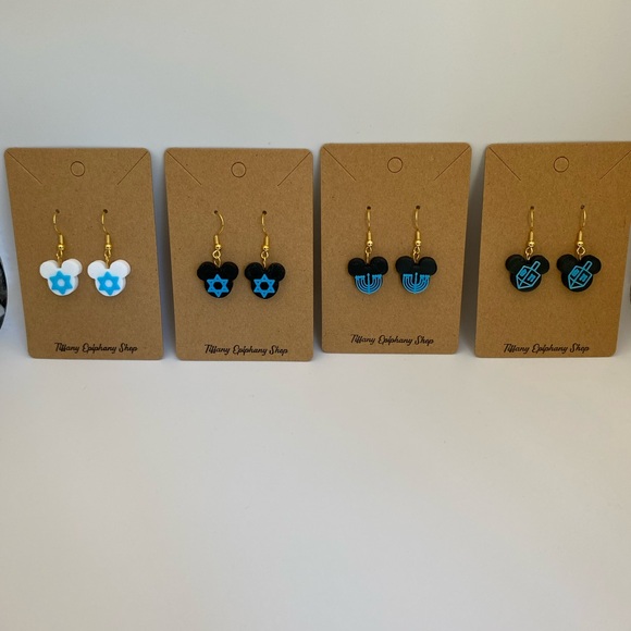 One pair Hanukkah Mickey Earrings Handmade NWT - Picture 1 of 15